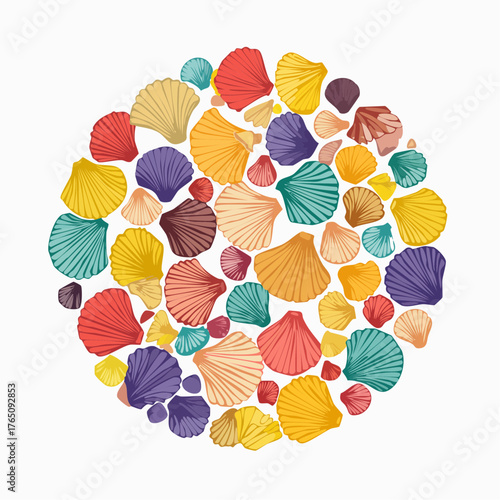 Pile of seashells arranged in circle
