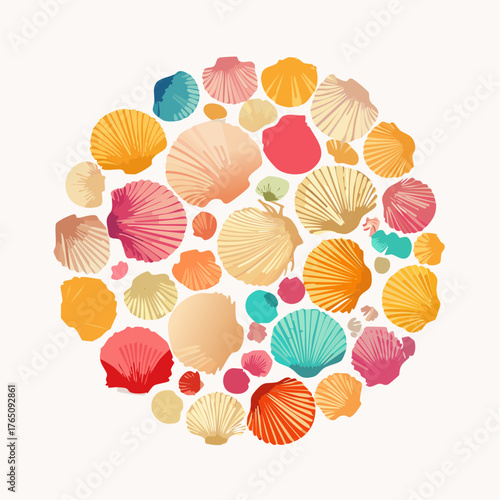Pile of seashells arranged in circle
