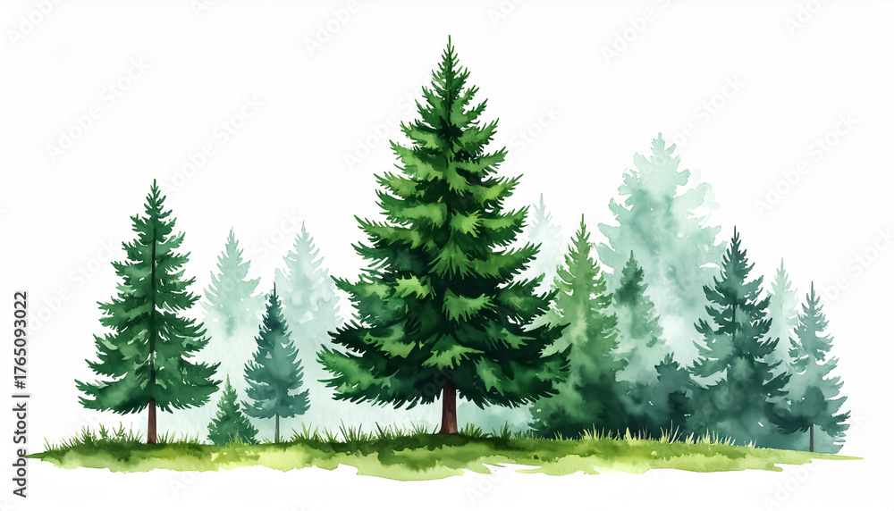 Obraz premium Christmas pine tree watercolor illustration