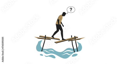 Navigating Uncertainty: A Man's Journey Across a Fragile Bridge of Doubt