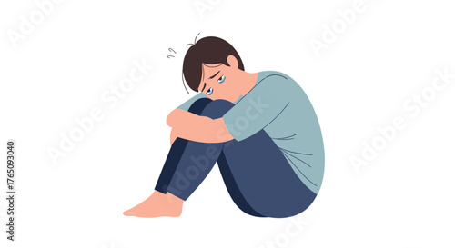 Expressive vector illustration of a young person feeling sad and lonely