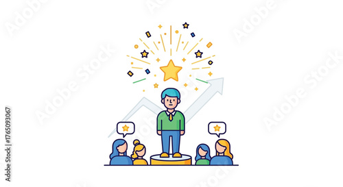 Leadership concept celebrating achievement with people admiring success