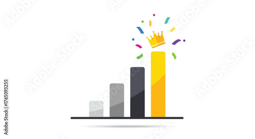 Winning strategy: graphic columns representing success with a golden crown