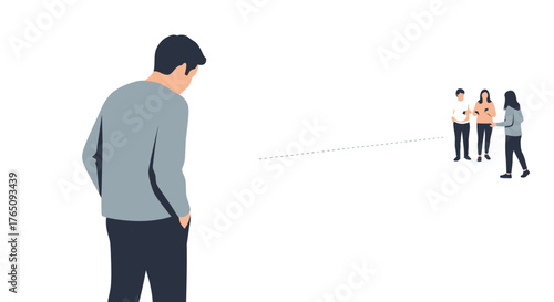 Social distance depicted in flat design featuring isolation and connection