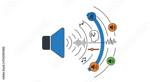 Audio Spectrum with Speaker and Sound Waves Illustration Design