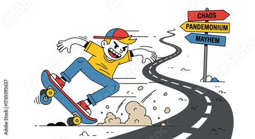 Skateboarding towards chaos, embracing pandemonium and the allure of mayhem