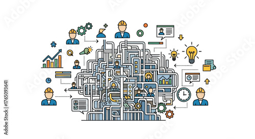 Interconnected team collaboration and intricate network in an organization concept