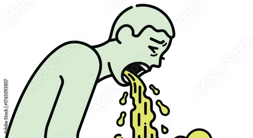 Cartoon depiction of a person experiencing nausea and vomiting sickness