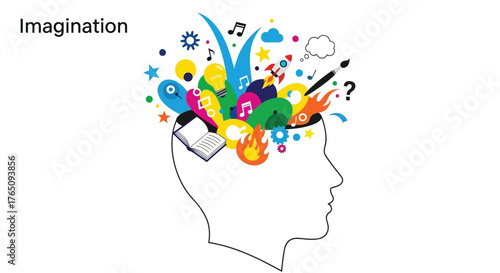 Creative Mindset Represented by Head with Symbols of Innovation Inside