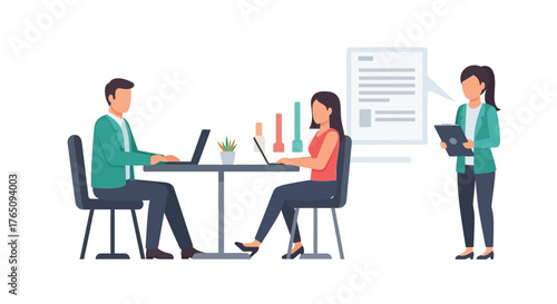 Modern office team collaboration on project with discussion and presentation