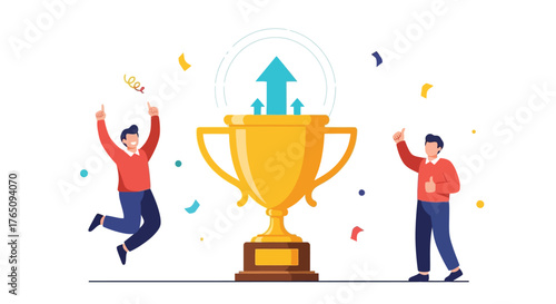 Achieving goals and celebrating success with a golden trophy icon