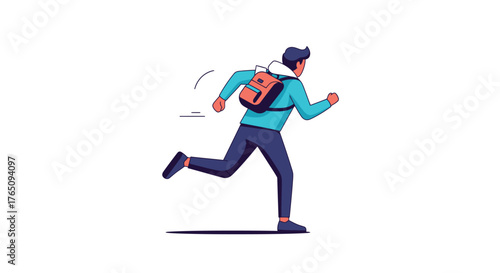 Vector Illustration of a Man Running with Backpack on a White Background