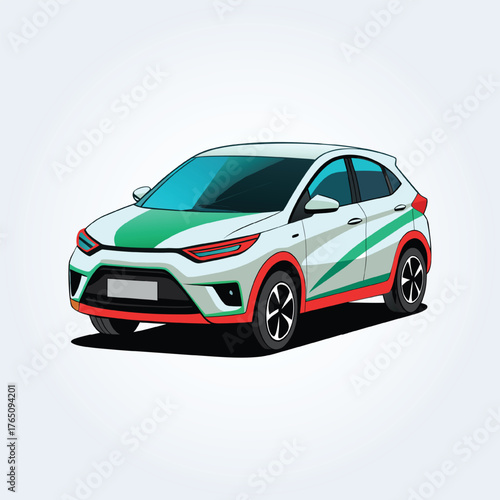 An illustration of an eco-electric car in different colors
