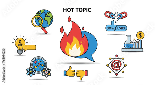 Illustrative icons of current hot topics and global issues for presentations