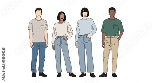 Diverse models showcase minimalist contemporary casual fashion trends