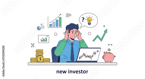 Worried new investor perplexed by stock market fluctuations and uncertainty