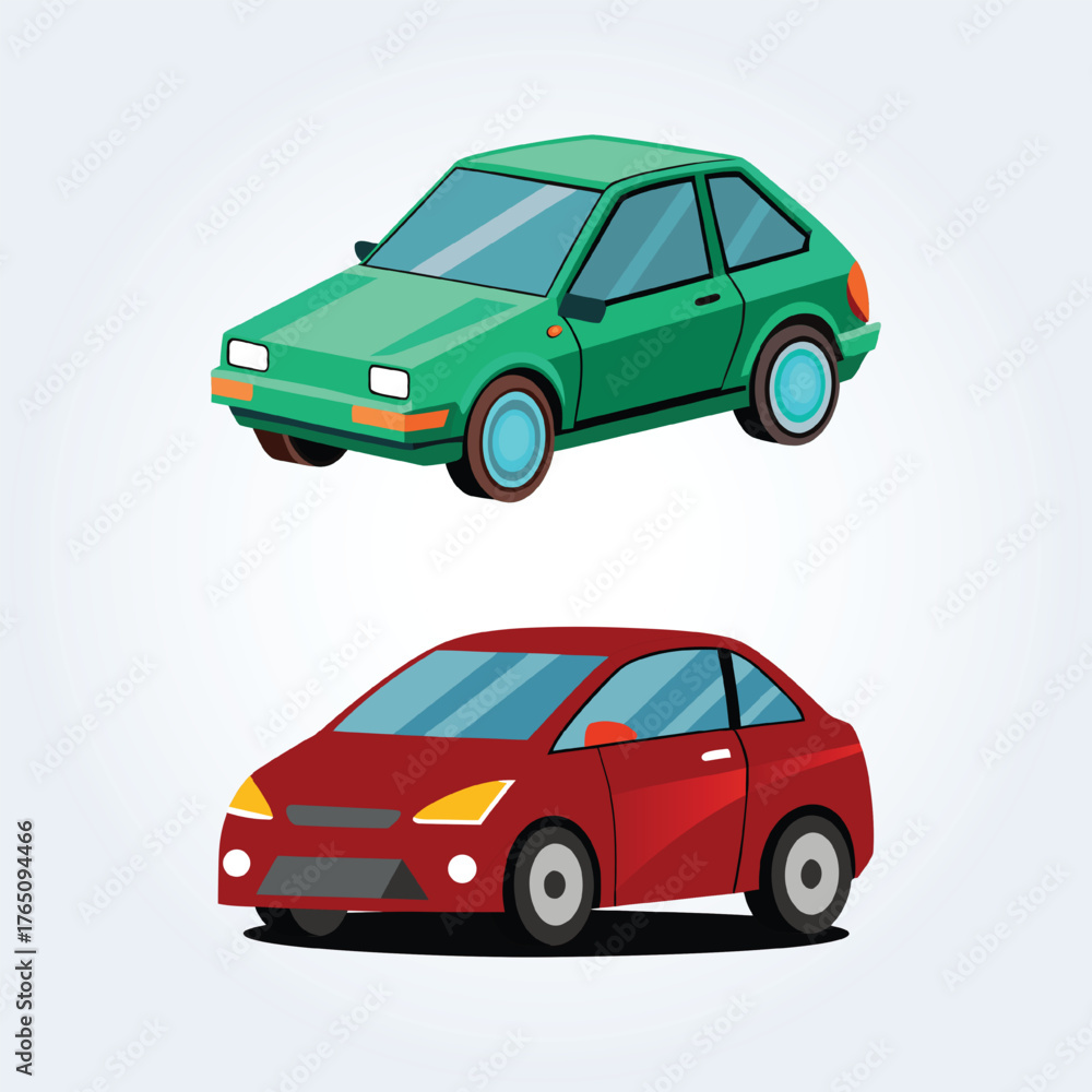 Fototapeta premium An illustration of an old car in red and green colors