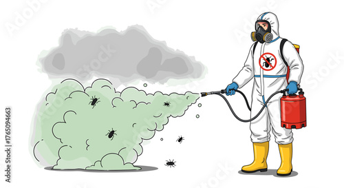 Professional exterminator in protective gear eradicating pests with spray, ensuring a clean and safe environment for homes and businesses.