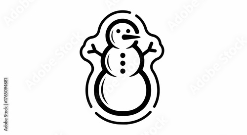 Christmas simple black and white line drawing of a snowman with a carrot nose and button details design element