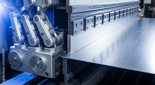 Industrial metal fabrication process with a heavy-duty machine pressing sheet metal