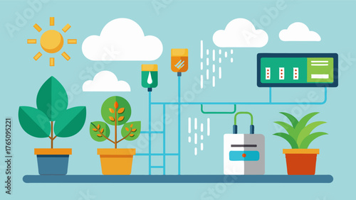 A humidity control system that utilizes data from weather forecasts and cropspecific needs to maintain a steady and favorable environment for plants.. Vector illustration