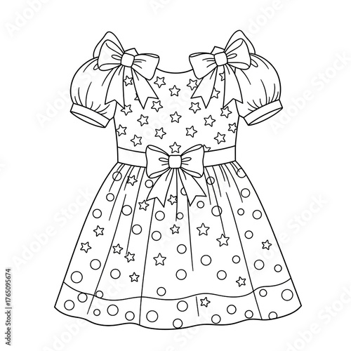 Cute Children's Dress with Bows and Star Patterns
