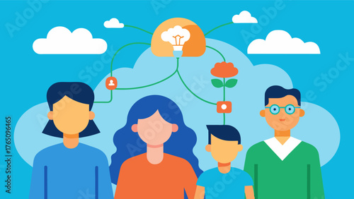 A photo of a family vacation on the memory wall showcasing the importance of social connections and its effect on our brain health.. Vector illustration