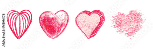 A set of hearts drawn in pink pencil or pastel. Hand-drawn Valentine's Day background templates. Grunge-style vector illustrations for gifts, frames, cards, invitations, and stickers.