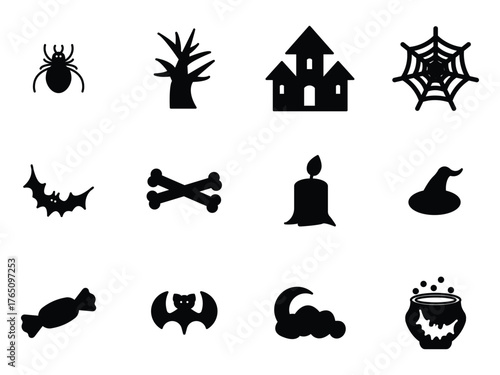 set of black halloween icons vector.