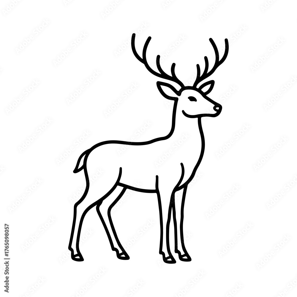Fototapeta premium Minimalist Deer Illustration Simple Line Art of a Majestic Stag for Design and Print