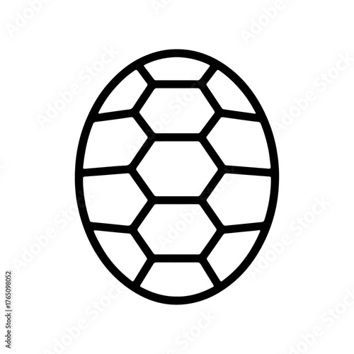 Minimalist line art icon of a turtle shell with a geometric hexagonal pattern. A simple black and white vector graphic design element for logos