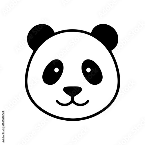 Simple black and white line art vector illustration of a friendly panda bear face, capturing its endearing expression for nature and animal-themed designs