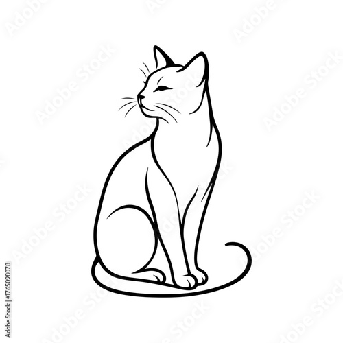 Sleek black line art of a sitting cat looking away, a simple and elegant vector illustration for creative projects