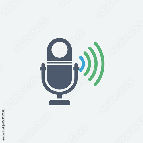 Microphone icon with sound waves emanating from it.