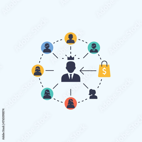 Central figure surrounded by connected people and a lock icon.