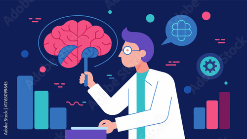 A researcher analyzing data from brain imaging studies to identify patterns and biomarkers that could potentially be used to diagnose dementia at an early stage.. Vector illustration