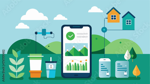 A mobile app that collects data from multiple sources to calculate a farms overall water usage and efficiency.. Vector illustration