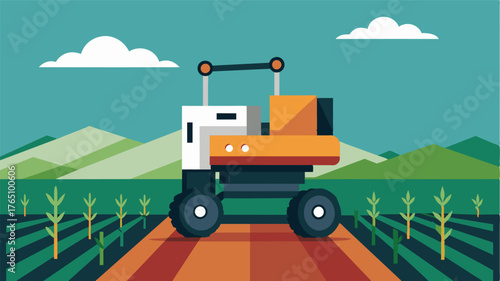 A compact robotic harvester designed specifically for smallscale farms providing an affordable solution to laborintensive harvesting processes.. Vector illustration