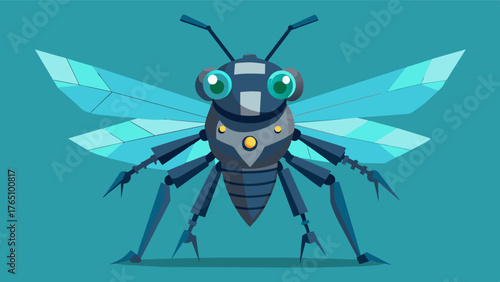 A microchipinstalled robotic insect modeled after a natural predator mimics its movements and intimidates pests with its presence preventing crop damage without using pesticides.. Vector illustration