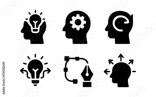 Creative ideas and problem solving icons in flat silhouette style