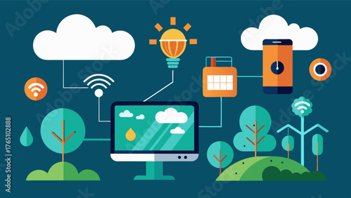 A comprehensive weather monitoring and prediction system uses AI technology to analyze data and provide accurate and timely weather alerts to farmers improving crop yield and. Vector illustration