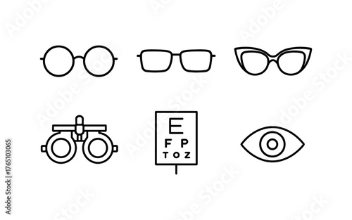 Minimalist optical icons: eyewear and vision test chart