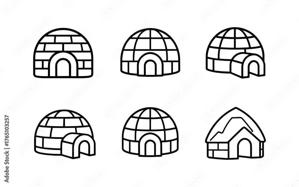 Fototapeta premium Minimalist outline designs of various igloos and arctic shelters