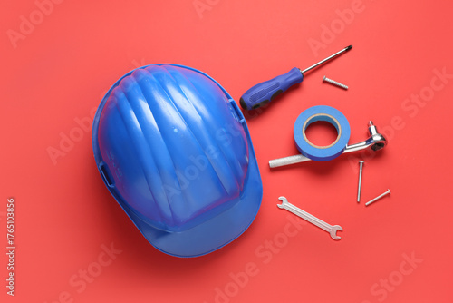 Blue hardhat and constructi...