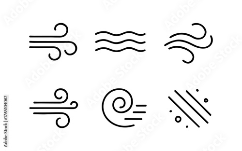 Minimalist wind and air icons set in linear style for weather applications