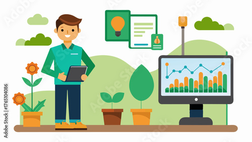 A precision agriculture system uses AI technology to analyze soil samples and create a detailed map of soil composition. This data is then used by crop simulation models to. Vector illustration