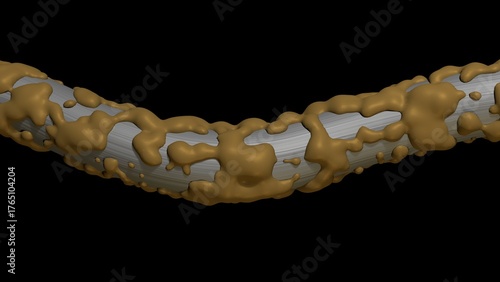 Dental floss extreme magnification close view.
Plaque on dental floss. 3d render illustration.