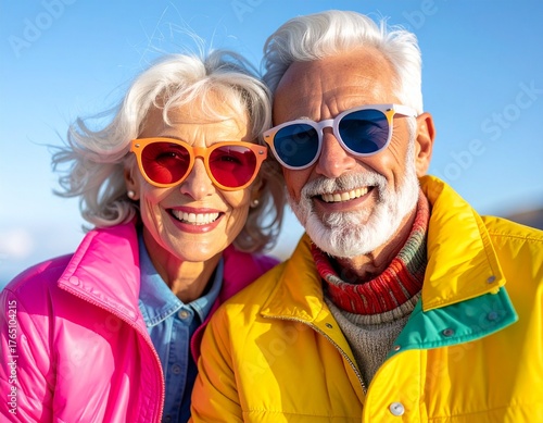 Timeless Cool -Close-up portrait of a stylish senior couple smiling together
