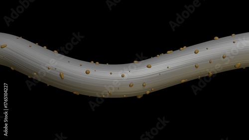 Dental floss extreme magnification close view.
Plaque on dental floss. 3d render illustration.