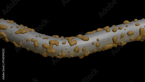 Dental floss extreme magnification close view.
Plaque on dental floss. 3d render illustration.